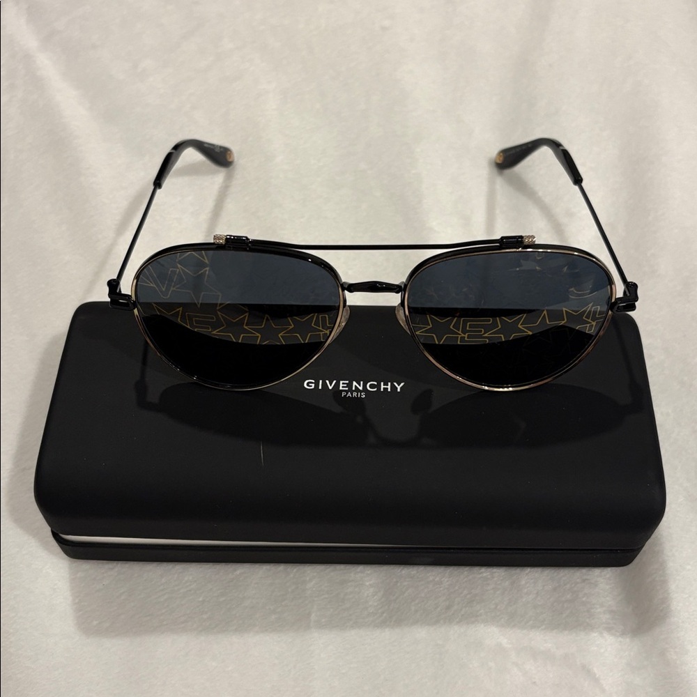 Givenchy Black Aviator Sunglasses with Gold Detailing